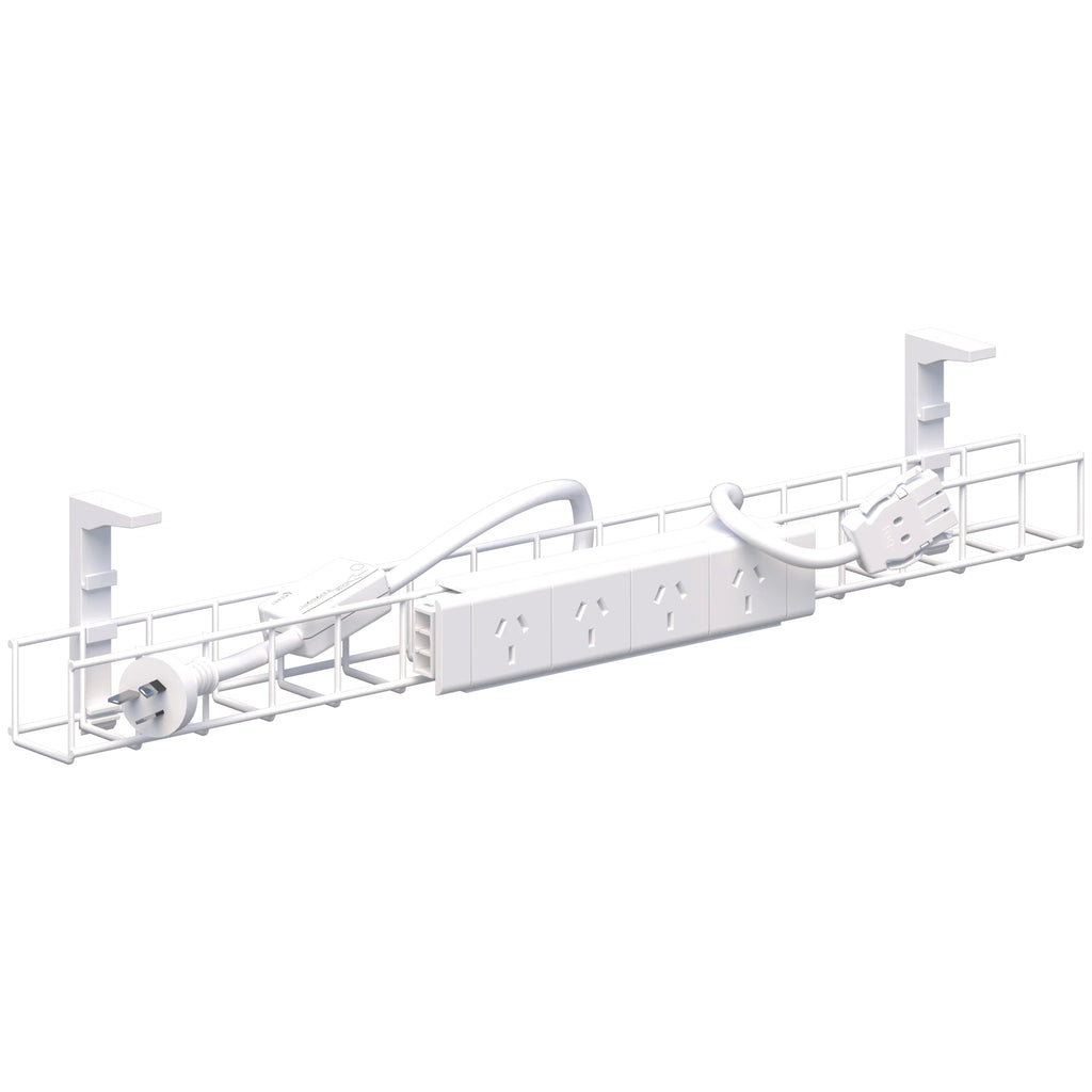Desk CMS Soft Wiring Under Desk GPO Power Board & 3 Pin Starter Lead Kit With Cable Basket