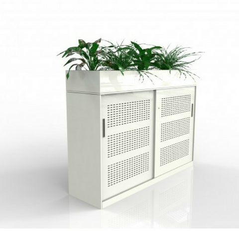 Europlan Steel Slider Door Cabinet White with Planter Box