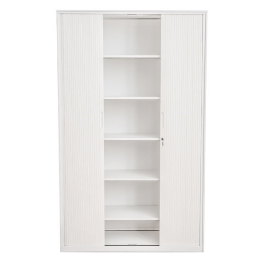 Tambour Cabinet Proceed White 1980high x1200wide 6 Tier