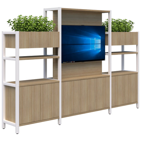 Grid 40 Modular Storage Unit With Planters and TV Monitor Panel