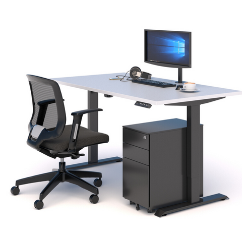 A WORKSPACE BUNDLE with STANDING DESK, MESH CHAIR & DRAWS WHITE/BLACK