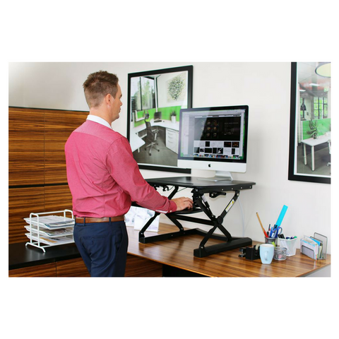 Deskalator Sit/Stand Monitor Riser Desk Medium Black 890Wx590Dmm
