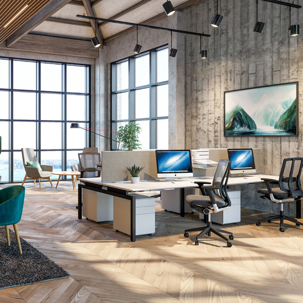 Balance Straight Desk Back to Back 4 Person Pod