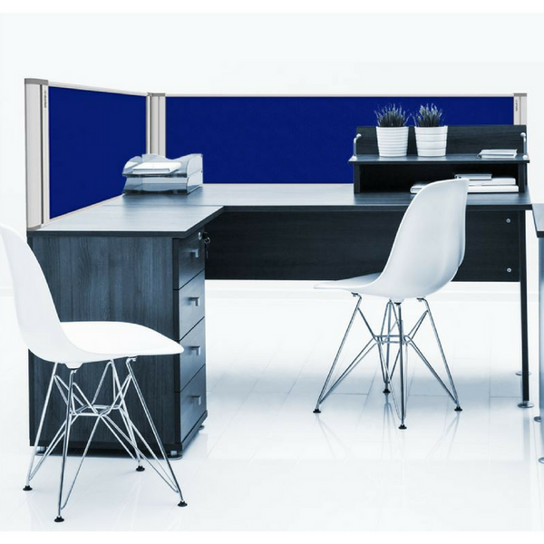 Desk Mounted Partition - Blue Fabric