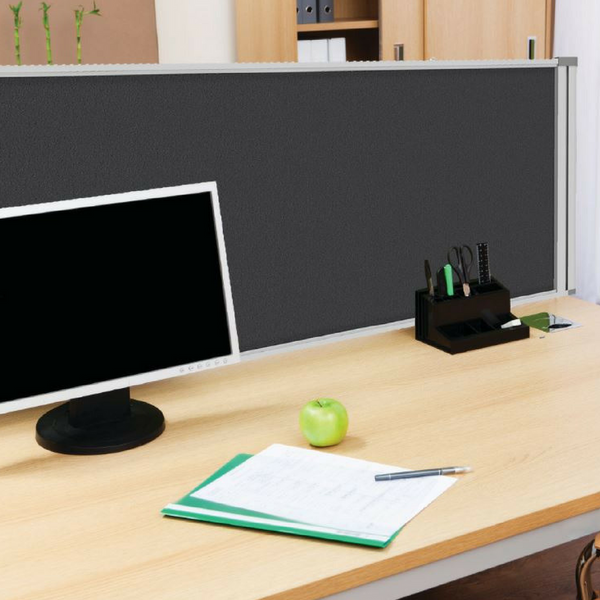 Desk Mounted Partition - Charcoal Fabric