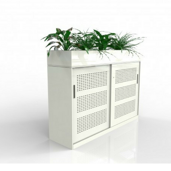 Europlan Steel Slider Door Cabinet White with Planter Box