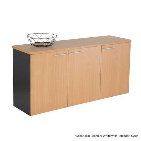 OPD Pulse Credenza OC235 1500mm, Ironstone, 3 Wooden Doors