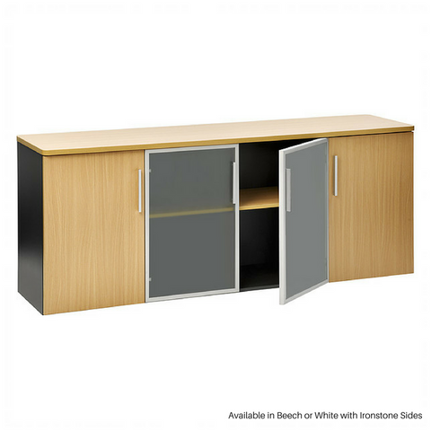 OPD Pulse Credenza OC575 1800mm, Ironstone, 4 Doors, Glass and Wood