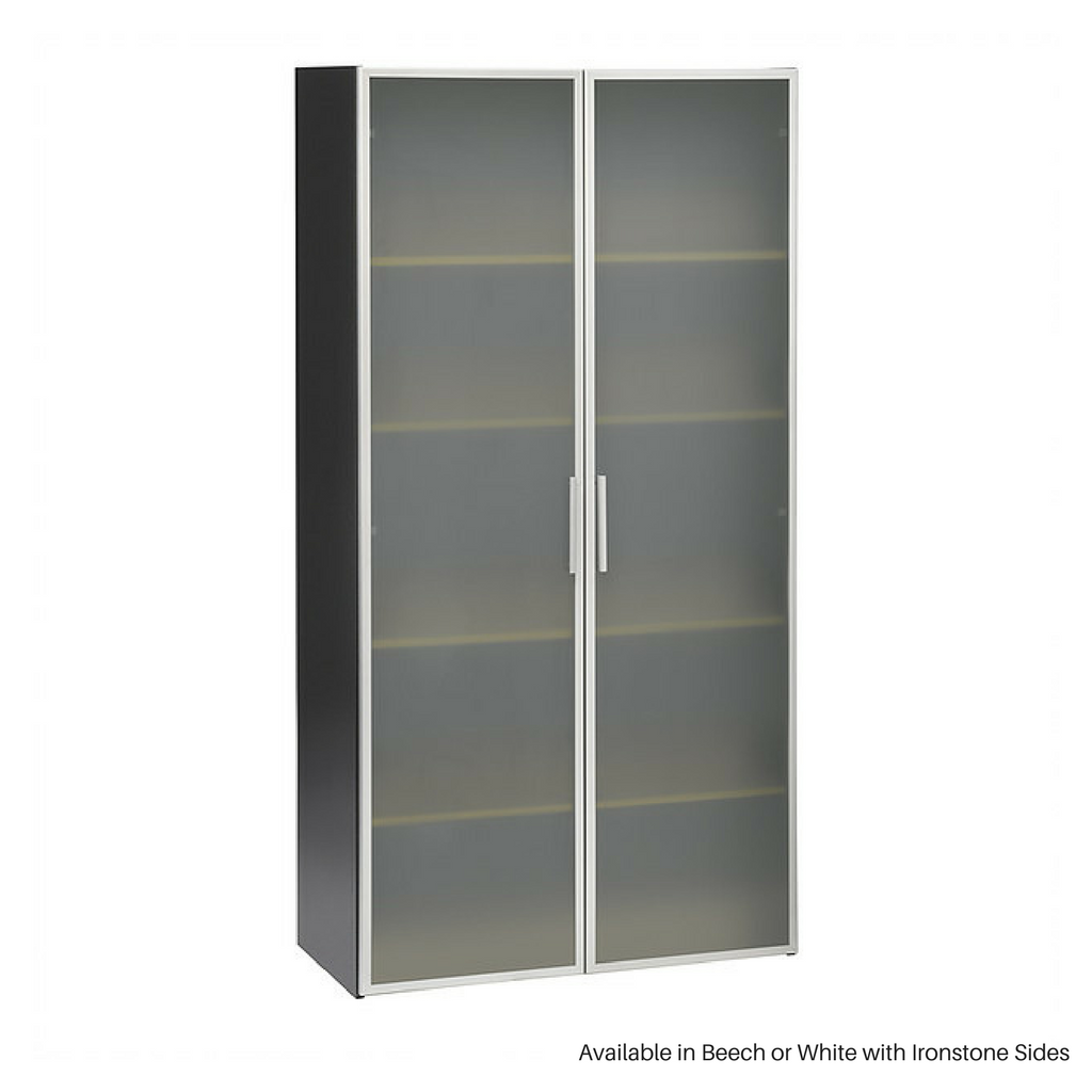 OPD Pulse Cupboard OS565, 1800MM, Ironstone, 2 Full Height Glass Doors