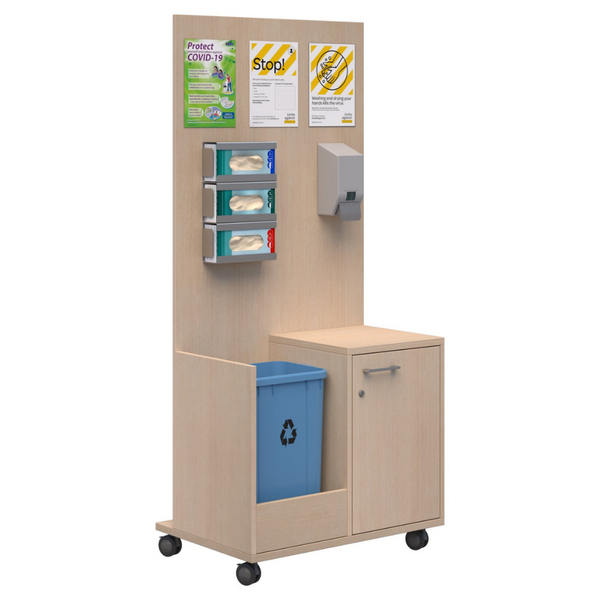 Office Safety Space Sanitiser Station With Storage and Bin Compartment