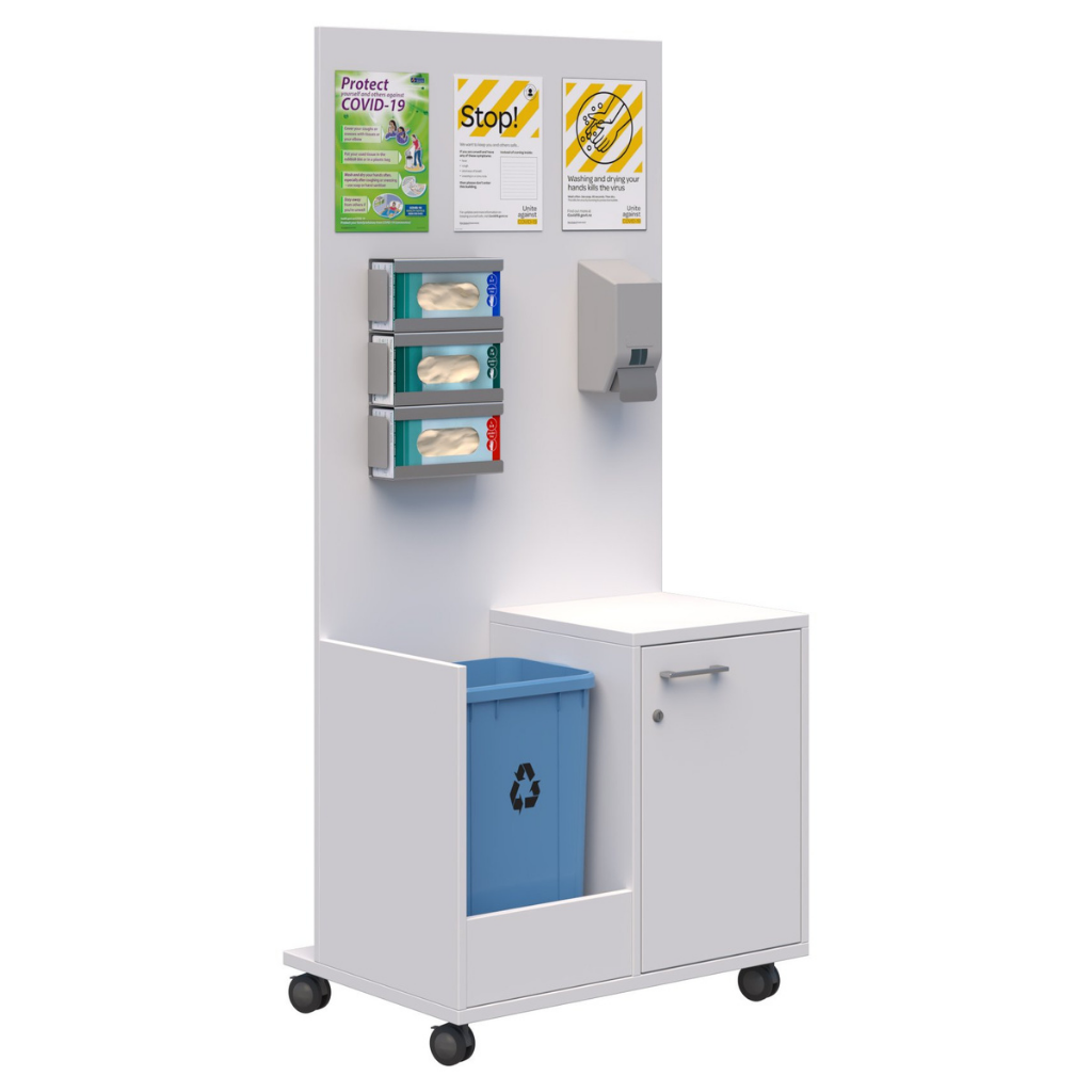 Office Safety Space Sanitiser Station With Storage and Bin Compartment