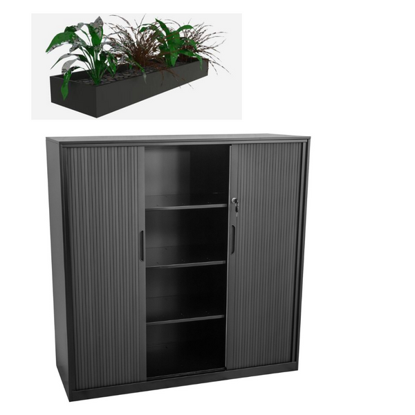 Tambour Cabinet Proceed Black 1200high x 1200wide 4 Tier
