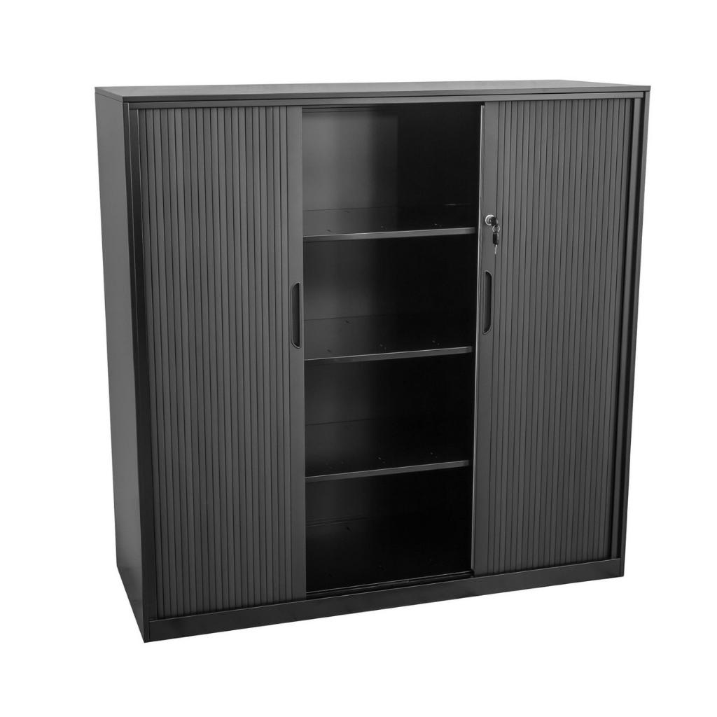 Tambour Cabinet Proceed Black 1200high x 1200wide 4 Tier