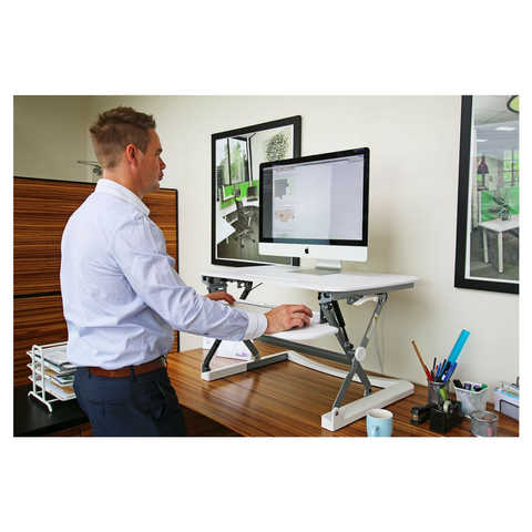 Deskalator Sit/Stand Monitor Riser Desk Small White 680Wx590Dmm